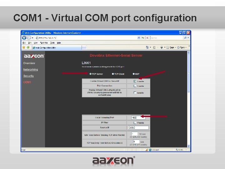 COM 1 - Virtual COM port configuration 