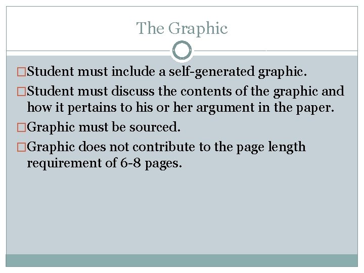 The Graphic �Student must include a self-generated graphic. �Student must discuss the contents of