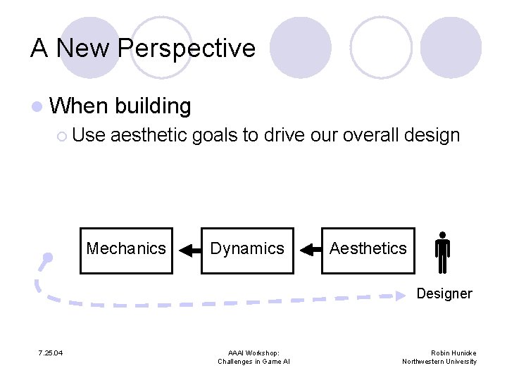 A New Perspective l When ¡ Use building aesthetic goals to drive our overall