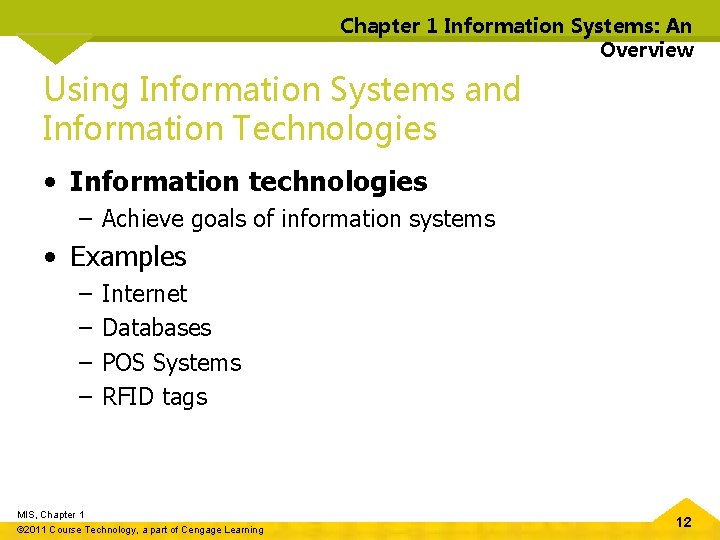 Chapter 1 Information Systems: An Overview Using Information Systems and Information Technologies • Information
