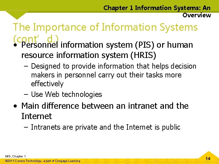 Chapter 1 Information Systems: An Overview The Importance of Information Systems (cont’d. ) •