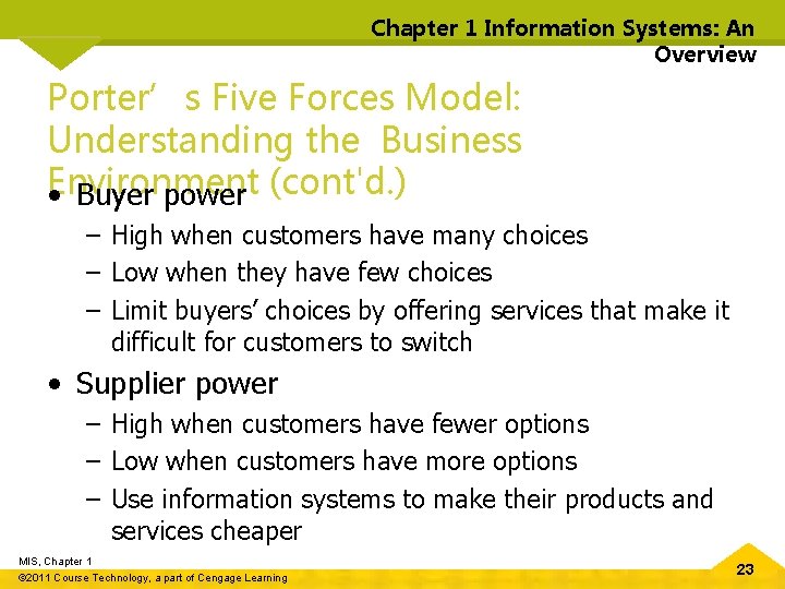 Chapter 1 Information Systems: An Overview Porter’s Five Forces Model: Understanding the Business Environment