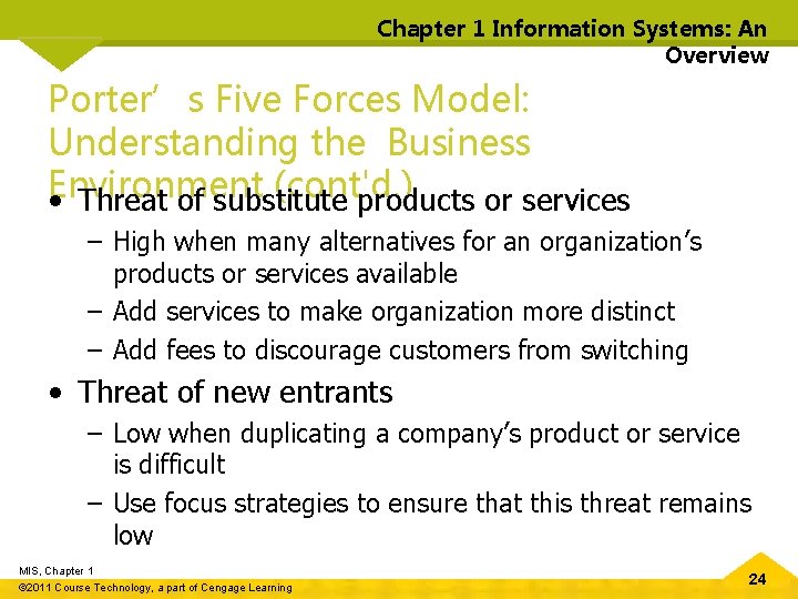 Chapter 1 Information Systems: An Overview Porter’s Five Forces Model: Understanding the Business Environment