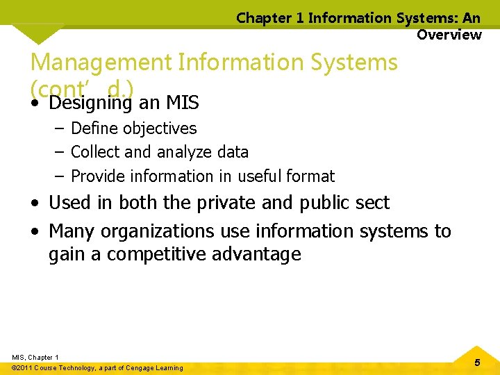 Chapter 1 Information Systems: An Overview Management Information Systems (cont’d. ) • Designing an