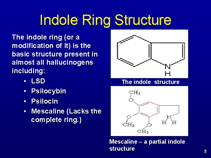 Indole Ring Structure The indole ring (or a modification of it) is the basic