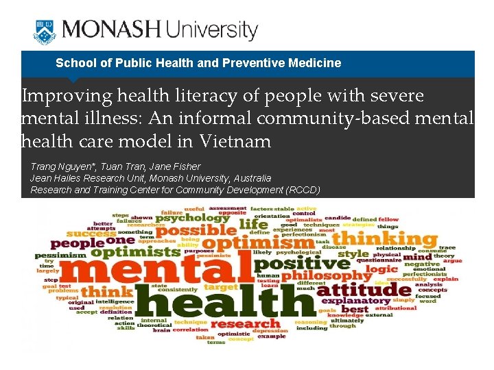 School of Public Health and Preventive Medicine Improving health literacy of people with severe