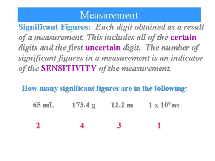 Measurement Significant Figures: Each digit obtained as a result of a measurement. This includes