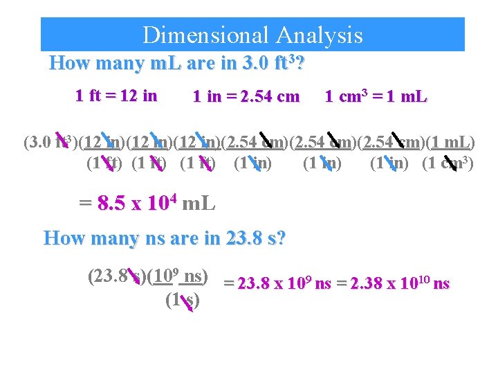 Dimensional Analysis How many m. L are in 3. 0 ft 3? 1 ft