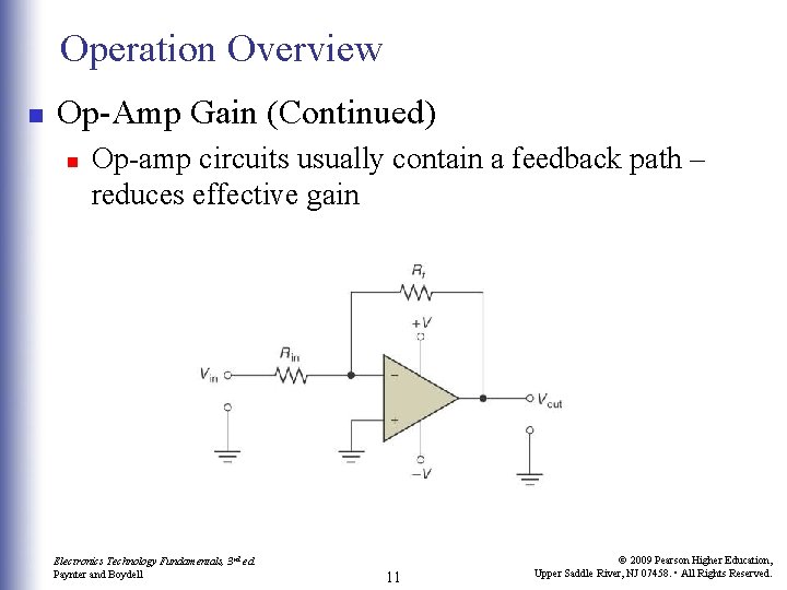 Operation Overview n Op-Amp Gain (Continued) n Op-amp circuits usually contain a feedback path Operation Overview n Op-Amp Gain (Continued) n Op-amp circuits usually contain a feedback path
