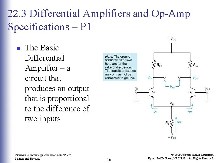 22. 3 Differential Amplifiers and Op-Amp Specifications – P 1 n The Basic Differential 22. 3 Differential Amplifiers and Op-Amp Specifications – P 1 n The Basic Differential