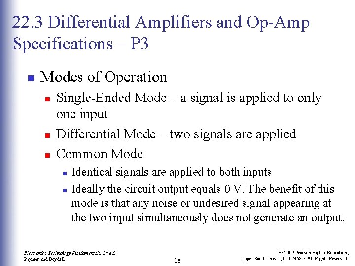 22. 3 Differential Amplifiers and Op-Amp Specifications – P 3 n Modes of Operation 22. 3 Differential Amplifiers and Op-Amp Specifications – P 3 n Modes of Operation
