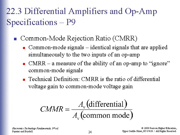 22. 3 Differential Amplifiers and Op-Amp Specifications – P 9 n Common-Mode Rejection Ratio 22. 3 Differential Amplifiers and Op-Amp Specifications – P 9 n Common-Mode Rejection Ratio