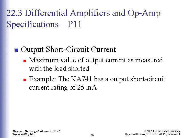 22. 3 Differential Amplifiers and Op-Amp Specifications – P 11 n Output Short-Circuit Current 22. 3 Differential Amplifiers and Op-Amp Specifications – P 11 n Output Short-Circuit Current