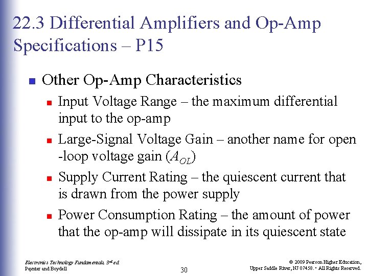 22. 3 Differential Amplifiers and Op-Amp Specifications – P 15 n Other Op-Amp Characteristics 22. 3 Differential Amplifiers and Op-Amp Specifications – P 15 n Other Op-Amp Characteristics