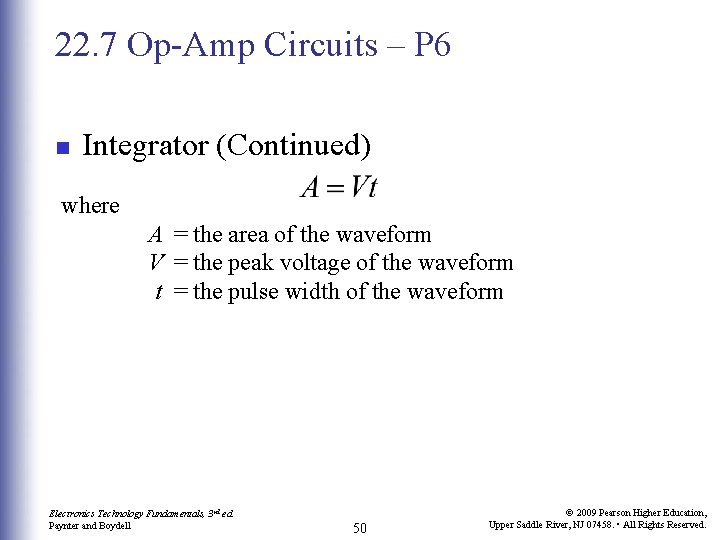 22. 7 Op-Amp Circuits – P 6 n Integrator (Continued) where A = the 22. 7 Op-Amp Circuits – P 6 n Integrator (Continued) where A = the