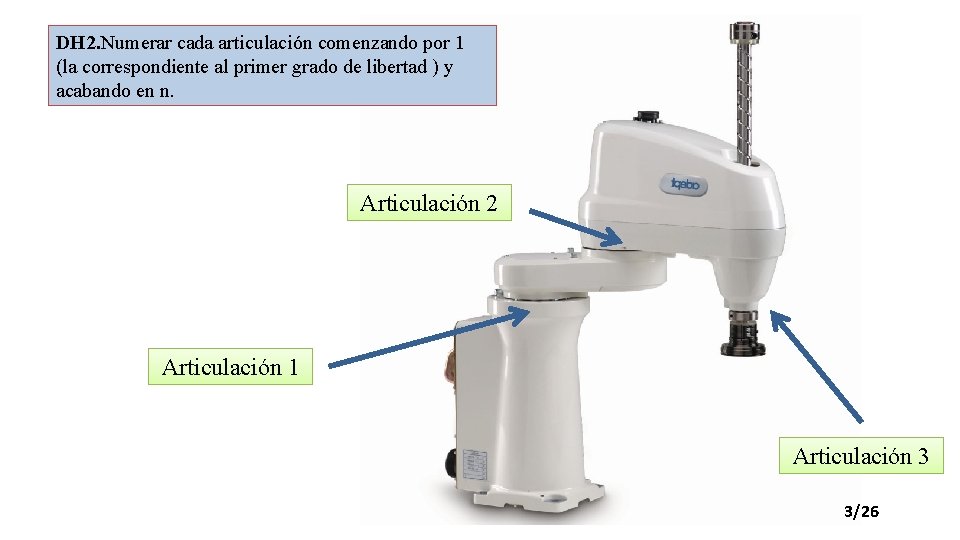 DH 2. Numerar cada articulación comenzando por 1 (la correspondiente al primer grado de