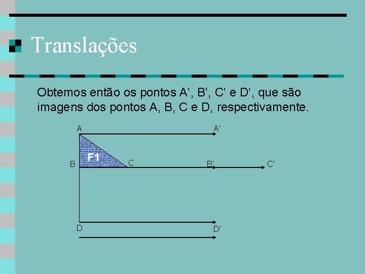 Translações Obtemos então os pontos A’, B’, C’ e D’, que são imagens dos