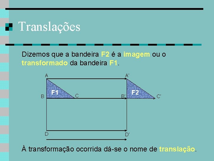 Translações Dizemos que a bandeira F 2 é a imagem ou o transformado da