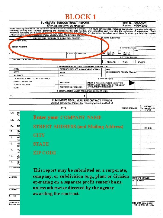 BLOCK 1 Enter your COMPANY NAME STREET ADDRESS (and Mailing Address) CITY STATE ZIP BLOCK 1 Enter your COMPANY NAME STREET ADDRESS (and Mailing Address) CITY STATE ZIP