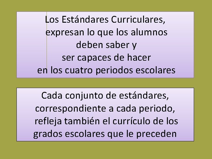 Los Estándares Curriculares, expresan lo que los alumnos deben saber y ser capaces de