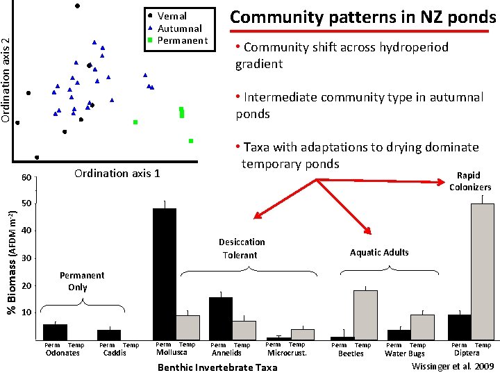 Community patterns in NZ ponds Ordination axis 2 Vernal Autumnal Permanent • Community shift