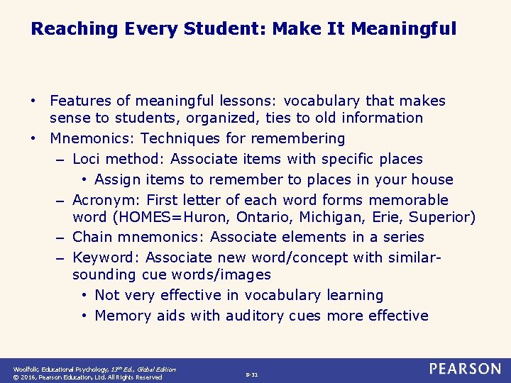 Reaching Every Student: Make It Meaningful • Features of meaningful lessons: vocabulary that makes