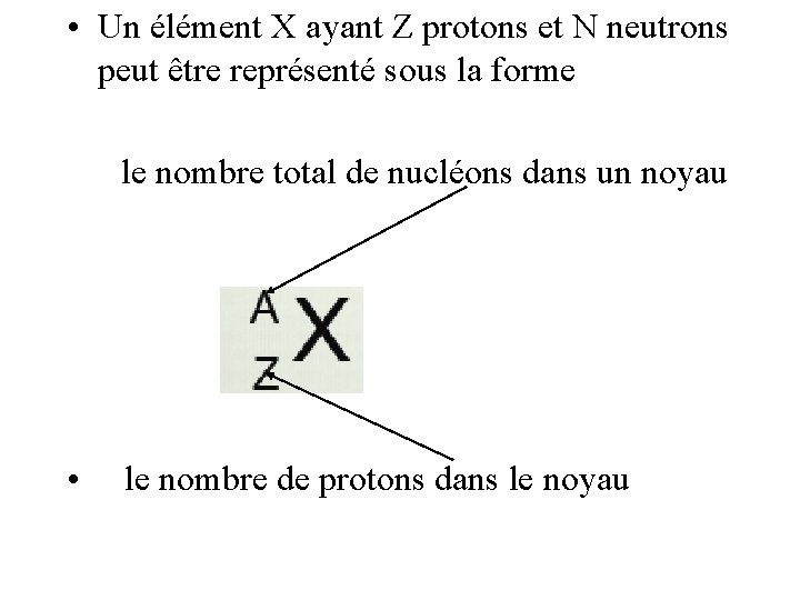  • Un élément X ayant Z protons et N neutrons peut être représenté