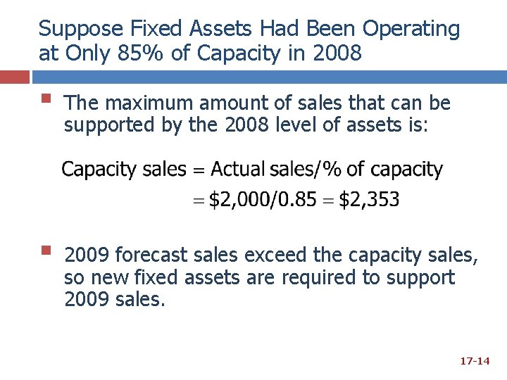 Suppose Fixed Assets Had Been Operating at Only 85% of Capacity in 2008 §