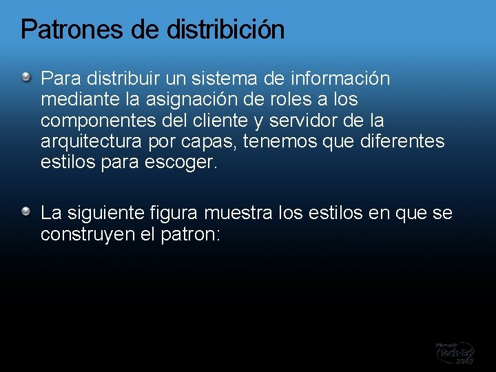 Patrones de distribición Para distribuir un sistema de información mediante la asignación de roles