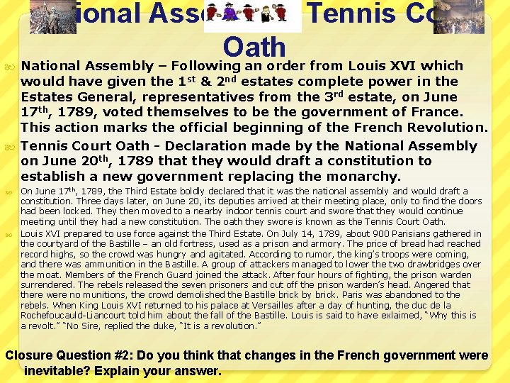  National Assembly / Tennis Court Oath National Assembly – Following an order from