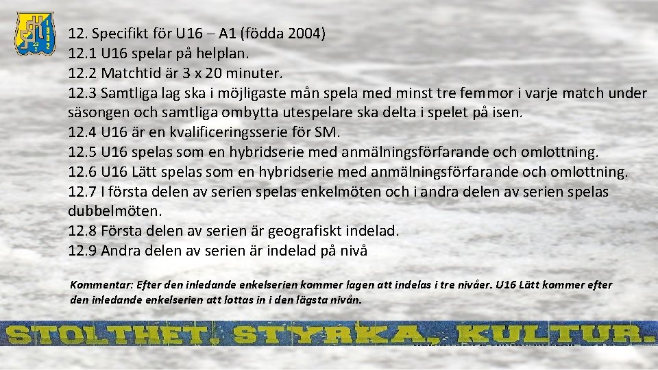 12. Specifikt för U 16 – A 1 (födda 2004) 12. 1 U 16