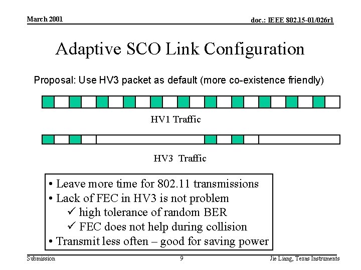 March 2001 doc. : IEEE 802. 15 -01/026 r 1 Adaptive SCO Link Configuration