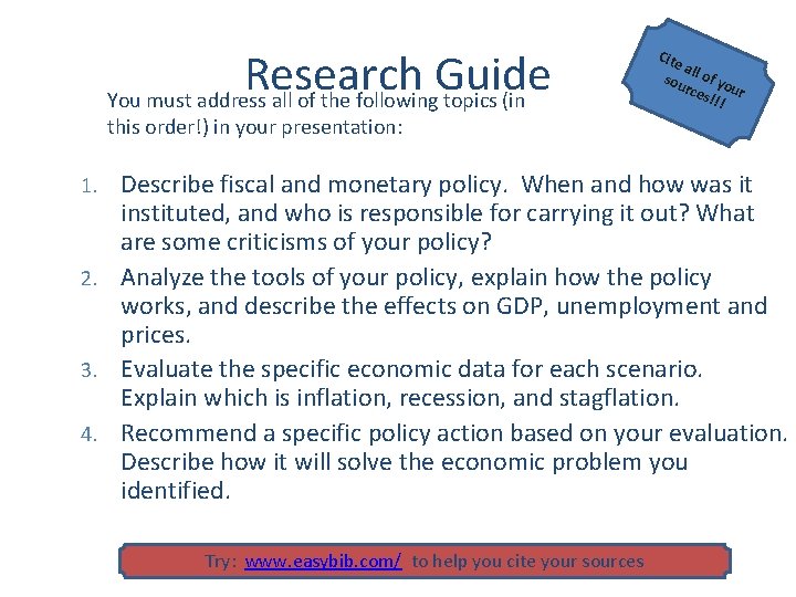 Research Guide You must address all of the following topics (in Cite al sou