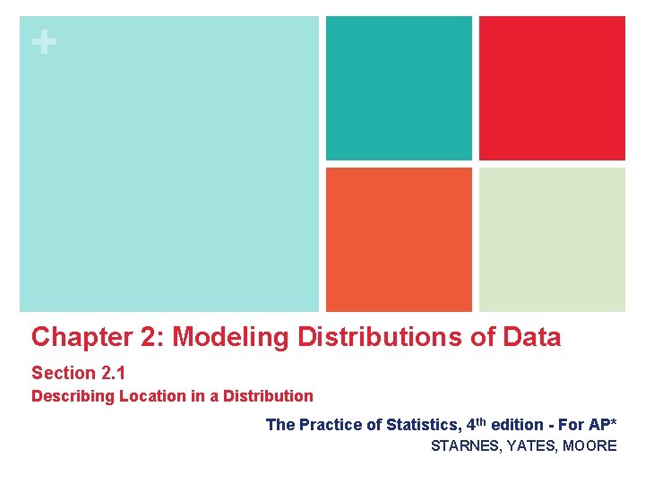 + Chapter 2: Modeling Distributions of Data Section 2. 1 Describing Location in a