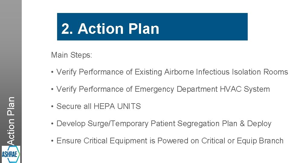 2. Action Plan Main Steps: • Verify Performance of Existing Airborne Infectious Isolation Rooms