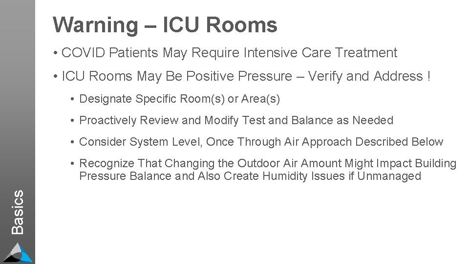 Warning – ICU Rooms • COVID Patients May Require Intensive Care Treatment • ICU