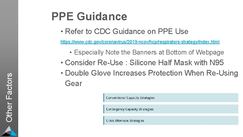 PPE Guidance • Refer to CDC Guidance on PPE Use https: //www. cdc. gov/coronavirus/2019