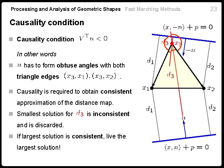 Processing and Analysis of Geometric Shapes Fast Marching Methods Causality condition n Causality condition