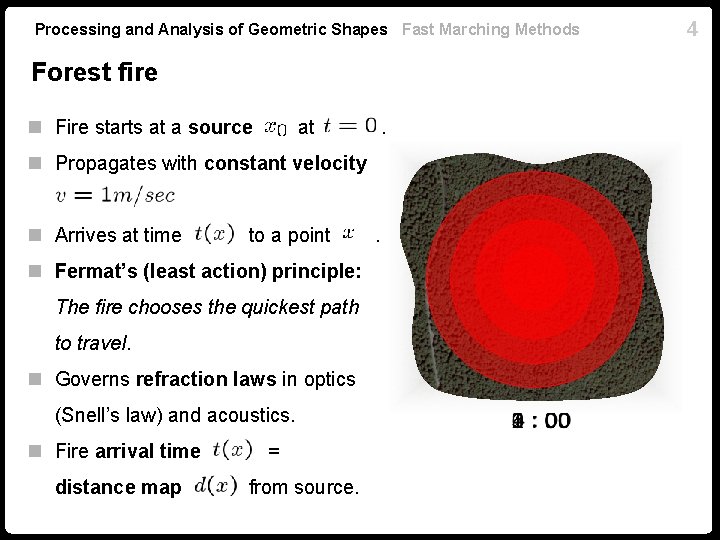 Processing and Analysis of Geometric Shapes Fast Marching Methods Forest fire n Fire starts