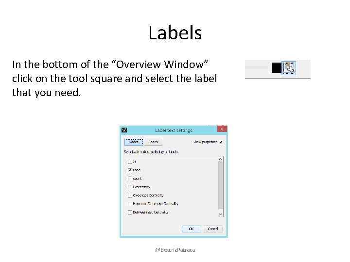 Labels In the bottom of the “Overview Window” click on the tool square and