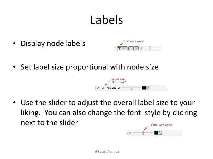 Labels • Display node labels • Set label size proportional with node size •