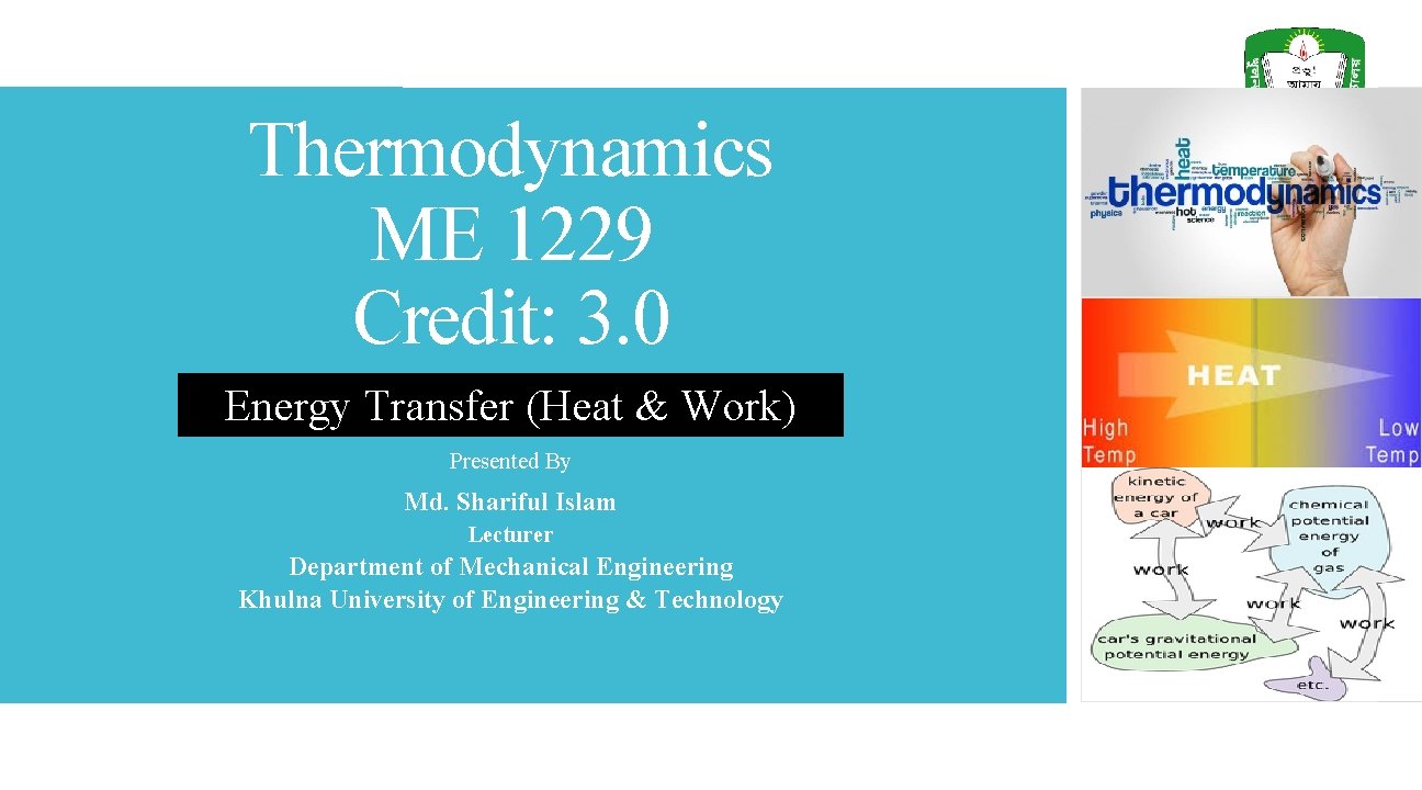Thermodynamics ME 1229 Credit: 3. 0 Energy Transfer (Heat & Work) Presented By Md.