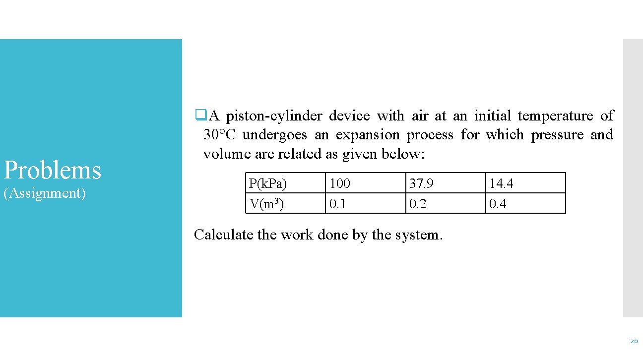 Problems (Assignment) q. A piston-cylinder device with air at an initial temperature of 30°C