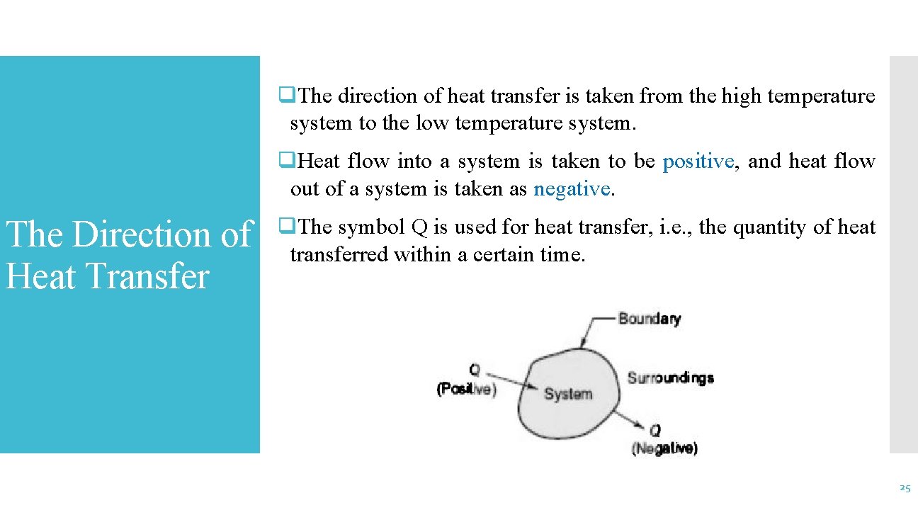 q. The direction of heat transfer is taken from the high temperature system to