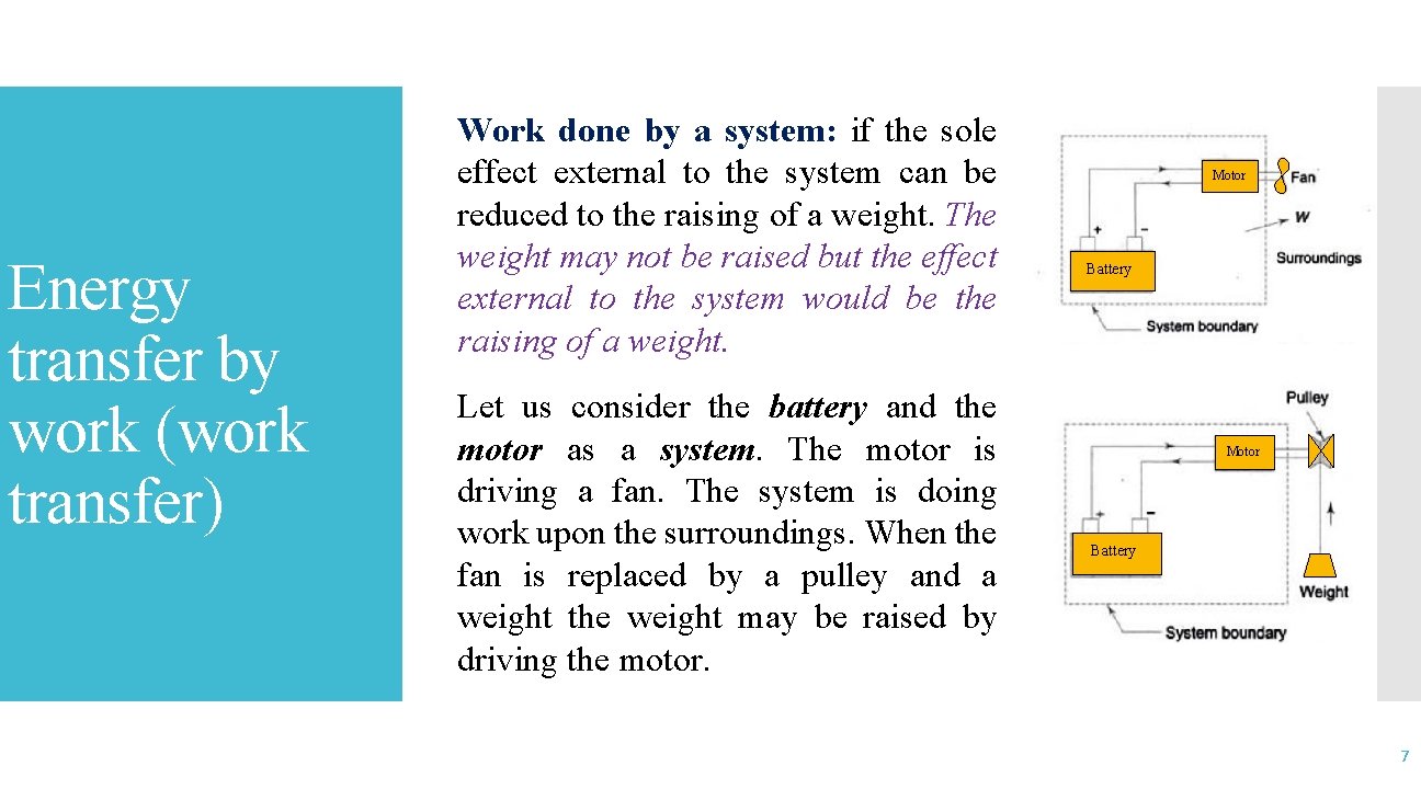 Energy transfer by work (work transfer) Work done by a system: if the sole