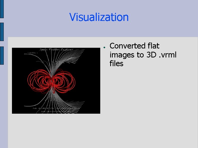 Visualization ● Converted flat images to 3 D. vrml files 