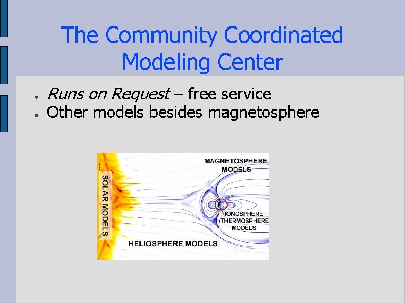 The Community Coordinated Modeling Center ● ● Runs on Request – free service Other