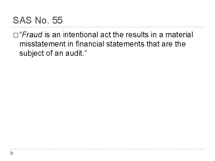 SAS No. 55 � “Fraud is an intentional act the results in a material