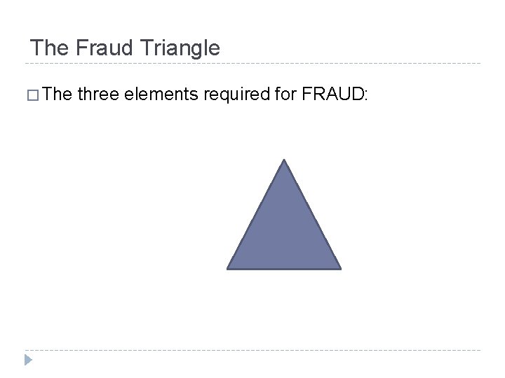 The Fraud Triangle � The three elements required for FRAUD: 