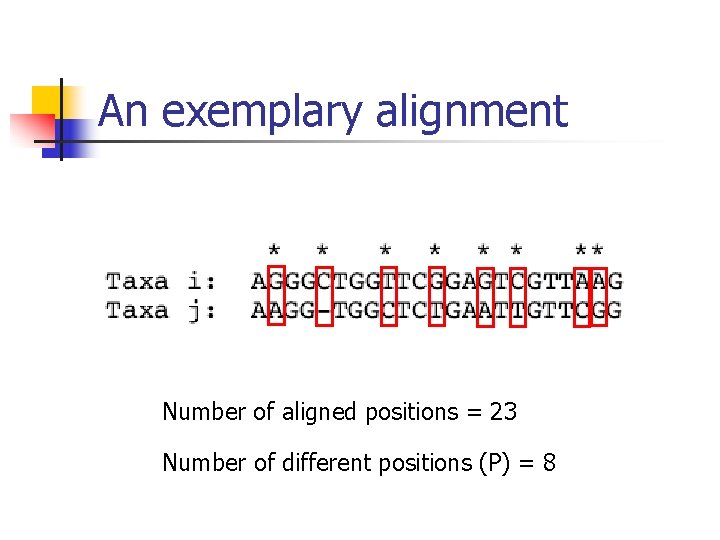 An exemplary alignment Number of aligned positions = 23 Number of different positions (P)